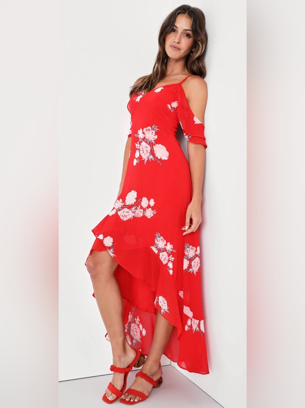 Lulus Vibrant Red Floral Maxi Dress (Size Small) - Picture 3 of 8